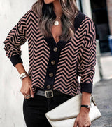 Solid Strip V-Neck Casual Cardigan - MVTFASHION