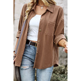 Solid Striped Button Long Sleeve Coat - MVTFASHION.COM