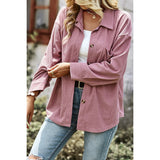Solid Striped Button Long Sleeve Coat - MVTFASHION.COM