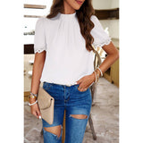 Solid Tie Back Gathered Detail Puff Sleeve Top - MVTFASHION.COM