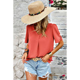 Solid V Neck Chiffon Basic Loose Fit Blouse - MVTFASHION.COM