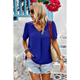 Solid V Neck Chiffon Basic Loose Fit Blouse - MVTFASHION.COM