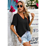 Solid V Neck Chiffon Basic Loose Fit Blouse - MVTFASHION.COM