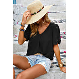 Solid V Neck Chiffon Basic Loose Fit Blouse - MVTFASHION.COM