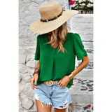 Solid V Neck Chiffon Basic Loose Fit Blouse - MVTFASHION.COM