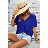 Solid V Neck Chiffon Basic Loose Fit Blouse - MVTFASHION.COM