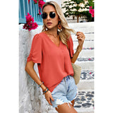 Solid V Neck Chiffon Basic Loose Fit Blouse - MVTFASHION.COM