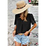 Solid V Neck Chiffon Basic Loose Fit Blouse - MVTFASHION.COM