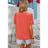 Solid V Neck Chiffon Basic Loose Fit Blouse - MVTFASHION.COM