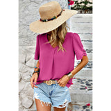 Solid V Neck Chiffon Basic Loose Fit Blouse - MVTFASHION.COM