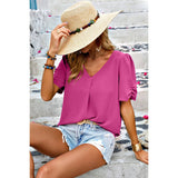 Solid V Neck Chiffon Basic Loose Fit Blouse - MVTFASHION.COM