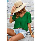 Solid V Neck Chiffon Basic Loose Fit Blouse - MVTFASHION.COM