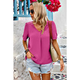 Solid V Neck Chiffon Basic Loose Fit Blouse - MVTFASHION.COM