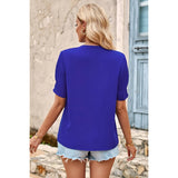 Solid V Neck Loose Fit Short Sleeves Blouse - MVTFASHION.COM