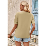 Solid V Neck Loose Fit Short Sleeves Blouse - MVTFASHION.COM