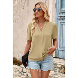 Solid V Neck Loose Fit Short Sleeves Blouse - MVTFASHION.COM