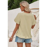 Solid V Neck Ruffle Hem Loose Fit Blouse - MVTFASHION.COM