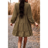 Speckle Lace Accent Tiered Puff Sleeve Dress - MVTFASHION