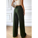 Straight Leg Elastic Waist Belt Solid Casual Pant - MVTFASHION.COM