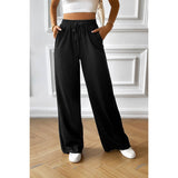 Straight Leg Elastic Waist Belt Solid Casual Pant - MVTFASHION.COM