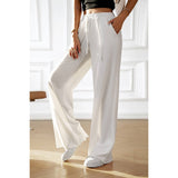 Straight Leg Elastic Waist Belt Solid Casual Pant - MVTFASHION.COM