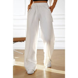 Straight Leg Elastic Waist Belt Solid Casual Pant - MVTFASHION.COM
