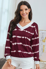 Striped Chic V Neck Sweatshirt - MVTFASHION.COM Striped Chic V Neck Casual Woven Top - Women's