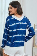 Striped Chic V Neck Sweatshirt - MVTFASHION.COM Striped Chic V Neck Casual Woven Top - Women's