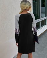 Striped Leopard Print Long Sleeve Dress - MVTFASHION