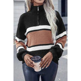 Striped Zip Knit Sweater - MVTFASHION.COM