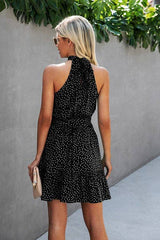 Stylish Halter Neck Graphic Print Dress - MVTFASHION