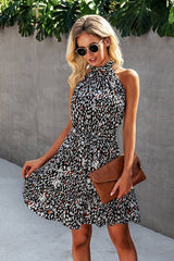 Stylish Halter Neck Graphic Print Dress - MVTFASHION