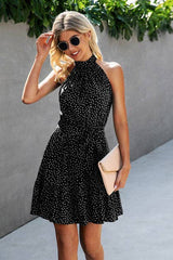 Stylish Halter Neck Graphic Print Dress - MVTFASHION