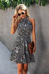 Stylish Halter Neck Graphic Print Dress - MVTFASHION