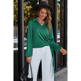 Surplice Neck Wrap Knot Long Sleeve Blouse - MVTFASHION