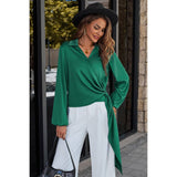 Surplice Neck Wrap Knot Long Sleeve Blouse - MVTFASHION