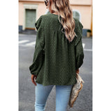 Swiss Dot Ruffle Trim Lantern Sleeve Blouse - MVTFASHION.COM