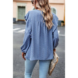 Swiss Dot Ruffle Trim Lantern Sleeve Blouse - MVTFASHION.COM