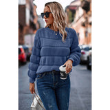 Thick Knit Strip Loose Solid Round Neck Sweater - MVTFASHION.COM