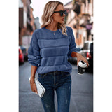 Thick Knit Strip Loose Solid Round Neck Sweater - MVTFASHION.COM