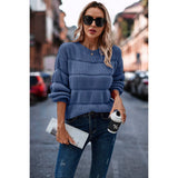 Thick Knit Strip Loose Solid Round Neck Sweater - MVTFASHION.COM