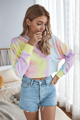 Tie Dye Crop Pullover Hoodie Sweatshirt Loungewear - MVTFASHION