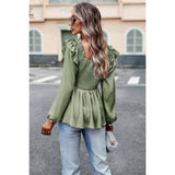 Truffle Solid Ruffle Sleeve Square Neck Blouse - MVTFASHION