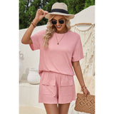 Two Pieces Pocket Trim Solid Loose Fit Sets - MVTFASHION.COM