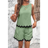 Two Pieces Printed Sleeveless Pockets Shorts Sets - MVTFASHION.COM