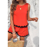 Two Pieces Printed Sleeveless Pockets Shorts Sets - MVTFASHION.COM