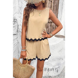 Two Pieces Printed Sleeveless Pockets Shorts Sets - MVTFASHION.COM