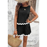 Two Pieces Printed Sleeveless Pockets Shorts Sets - MVTFASHION.COM