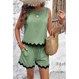 Two Pieces Printed Sleeveless Pockets Shorts Sets - MVTFASHION.COM