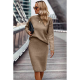 Two Pieces Solid Thick Knit Loose Wrap Dress Sets - MVTFASHION